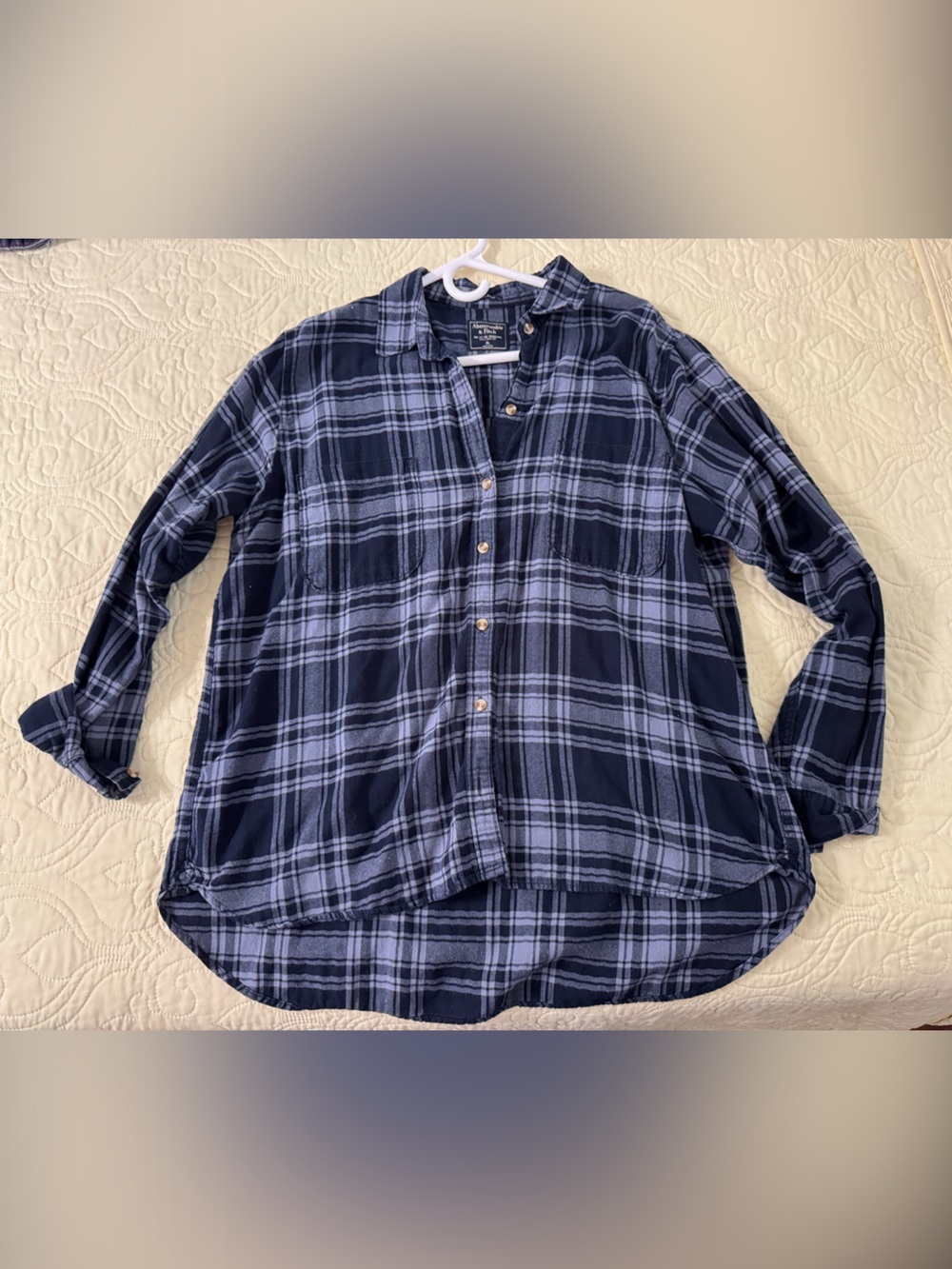Abercrombie & Fitch Navy and Light Blue Plaid Button-Down Shirt